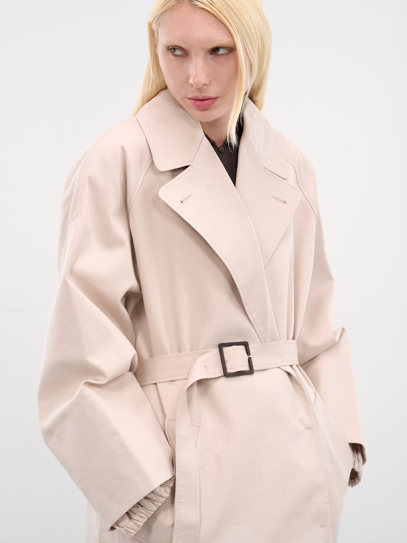 White Gabardine Trapezi Trench Coat (COW00102AW00644-OFF-WHITE)