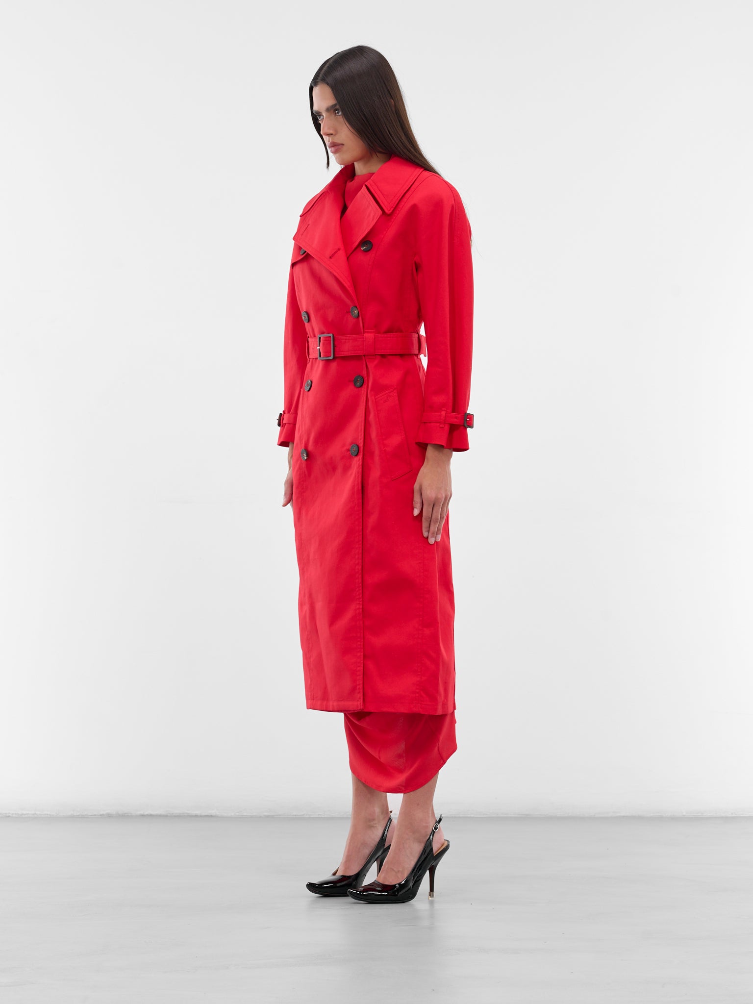 Red Slim Gabardine Trench Coat (COW00109AW00644-RED)