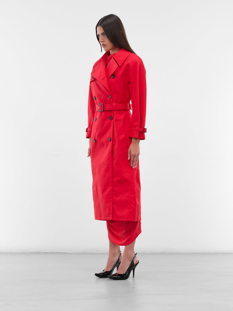 Red Slim Gabardine Trench Coat (COW00109AW00644-RED)