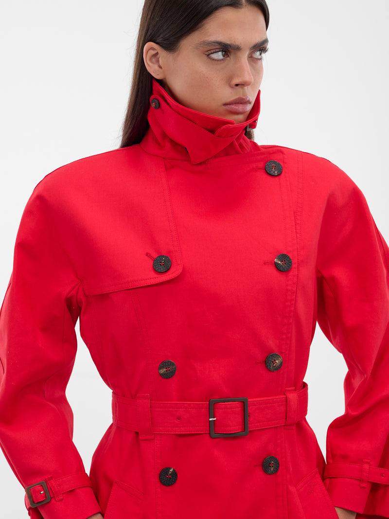 Red Slim Gabardine Trench Coat (COW00109AW00644-RED)