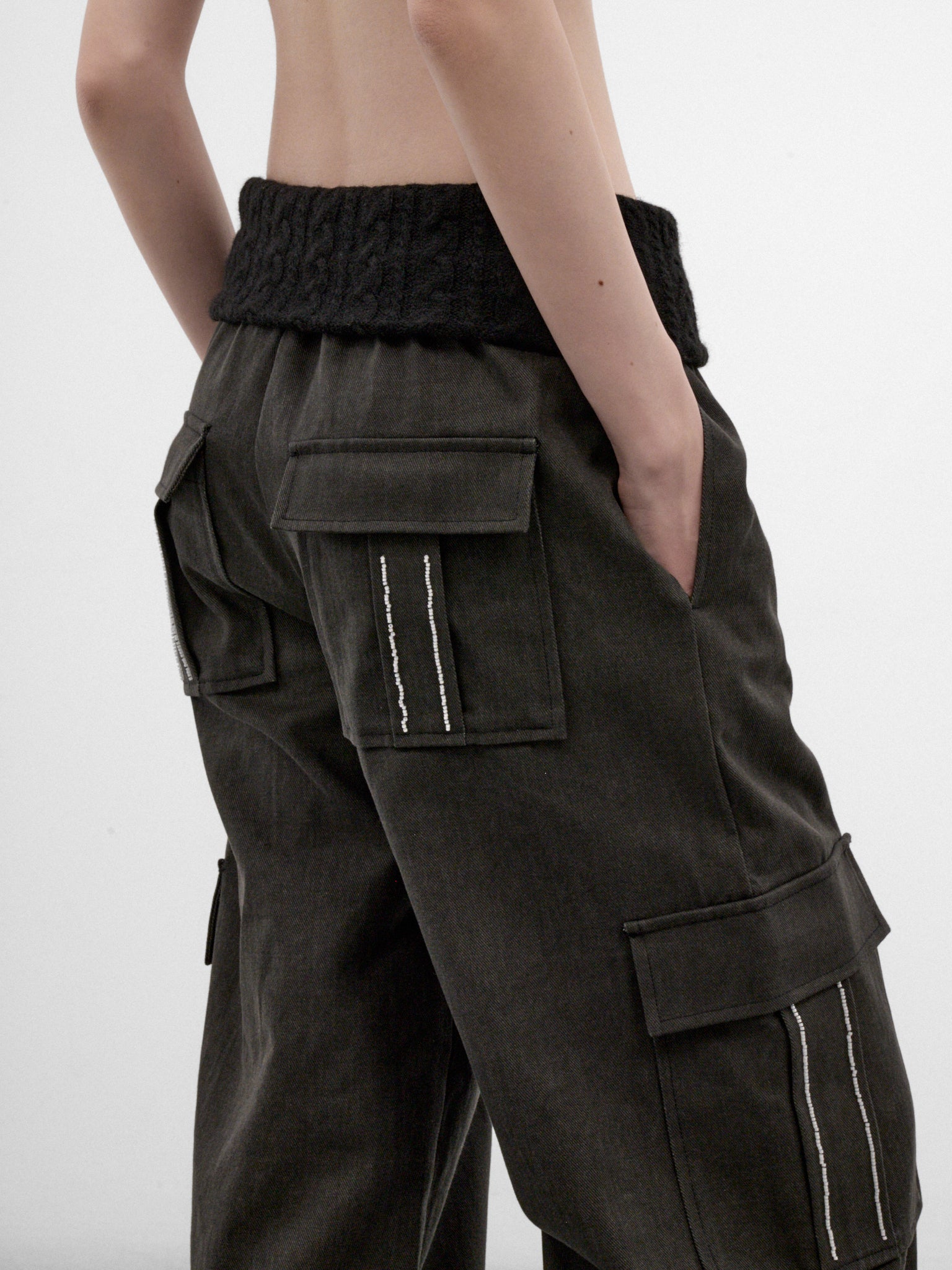 Gray Beaded Embroidery Cargo Pants (CQSA32502-ULITMATE-GREY)