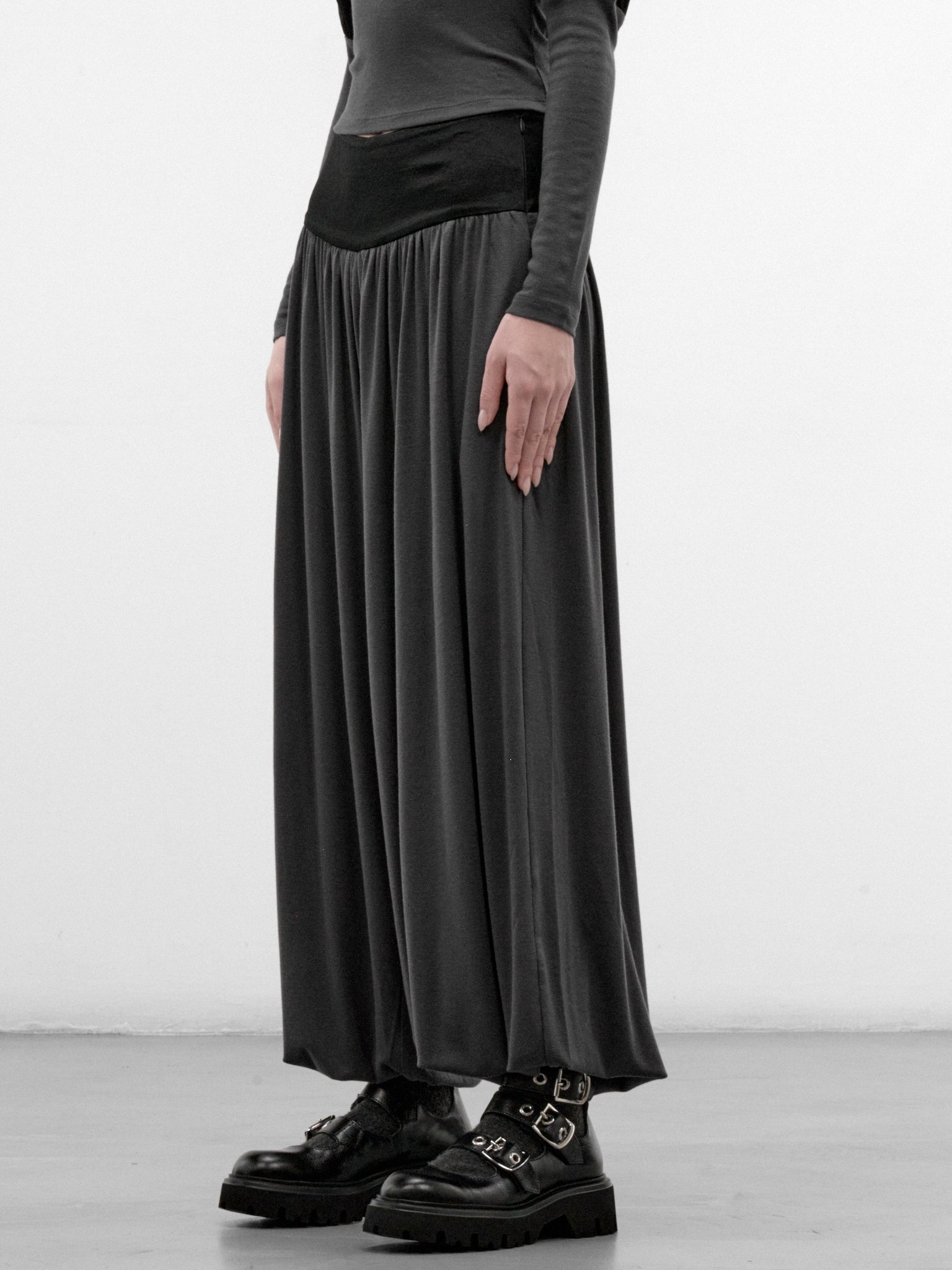 Satin Paneled Draped Balloon Pants (CQZA32575-ULTIMATE-GREY)