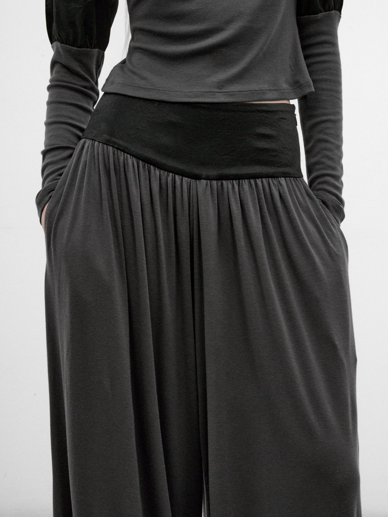 Satin Paneled Draped Balloon Pants (CQZA32575-ULTIMATE-GREY)
