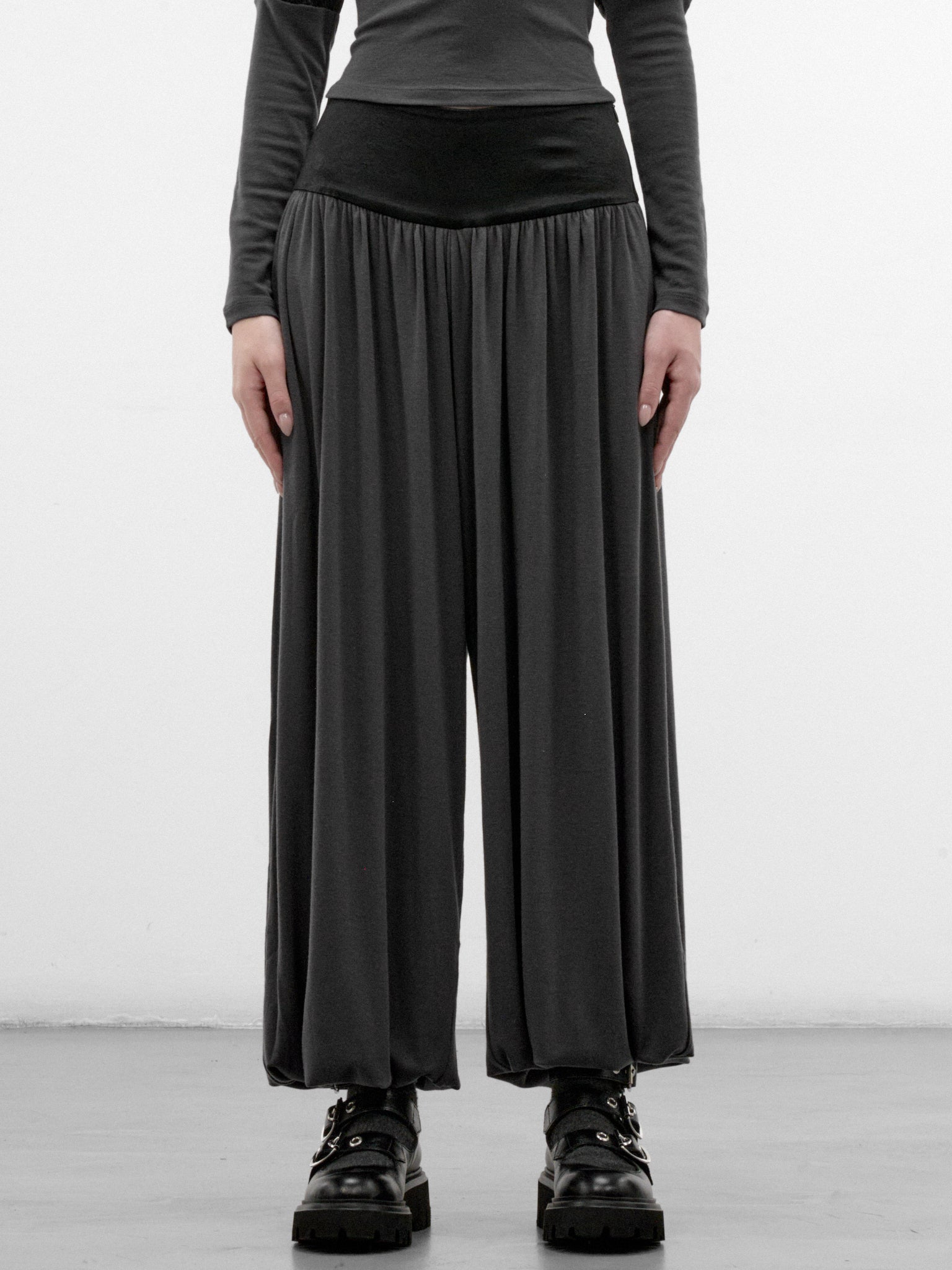 Satin Paneled Draped Balloon Pants (CQZA32575-ULTIMATE-GREY)