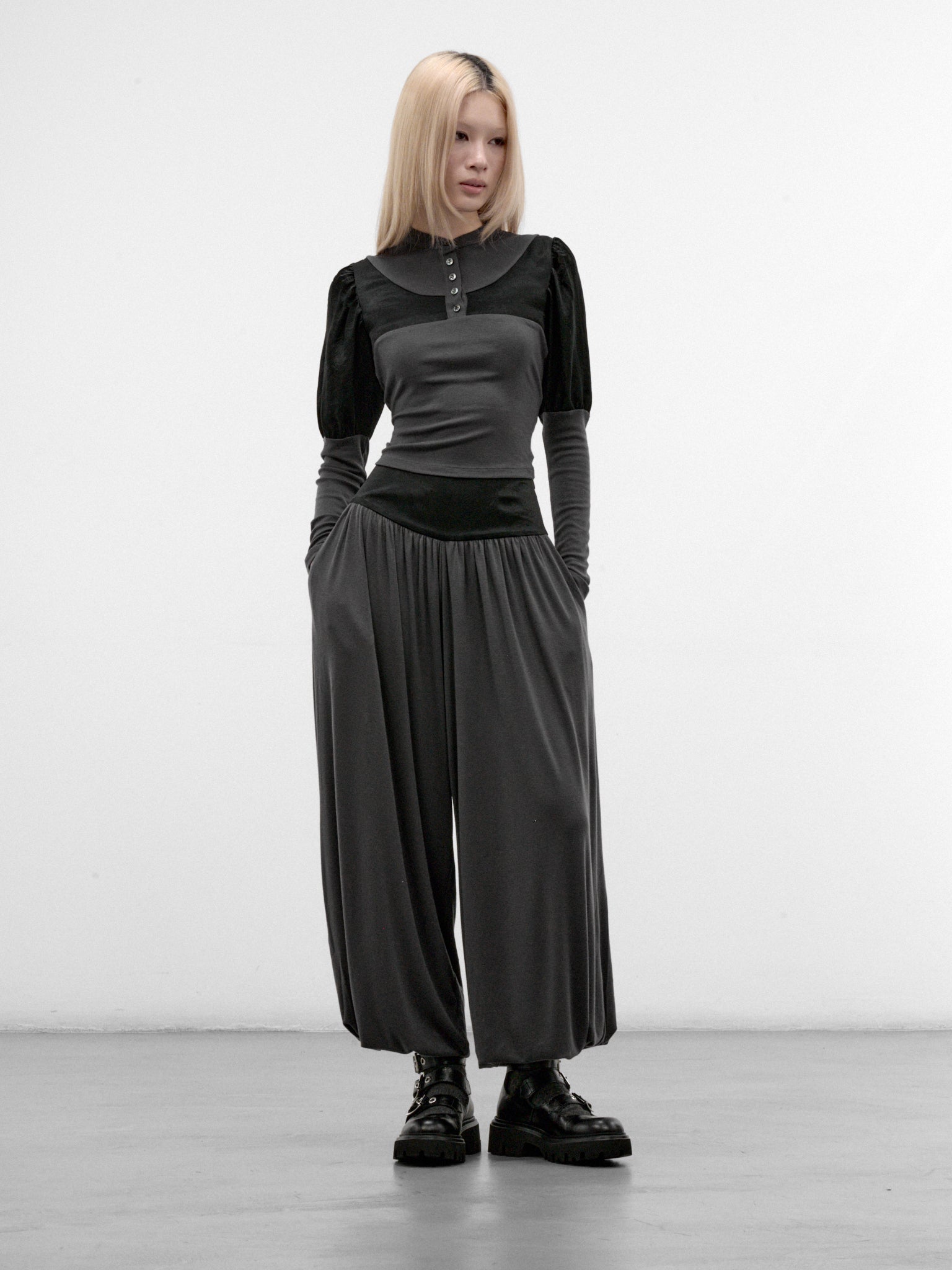 Satin Paneled Draped Balloon Pants (CQZA32575-ULTIMATE-GREY)