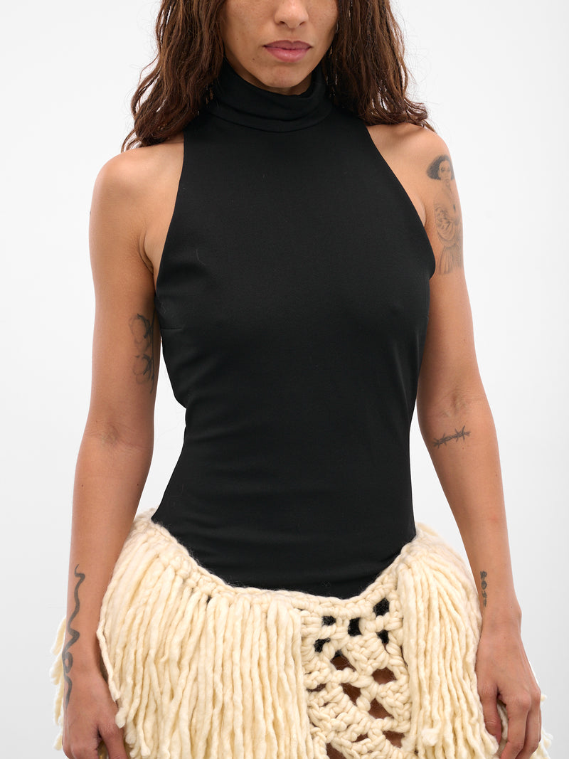 Black Turtleneck Crochet Skirt Bodysuit (CROCHET-01-BLACK)