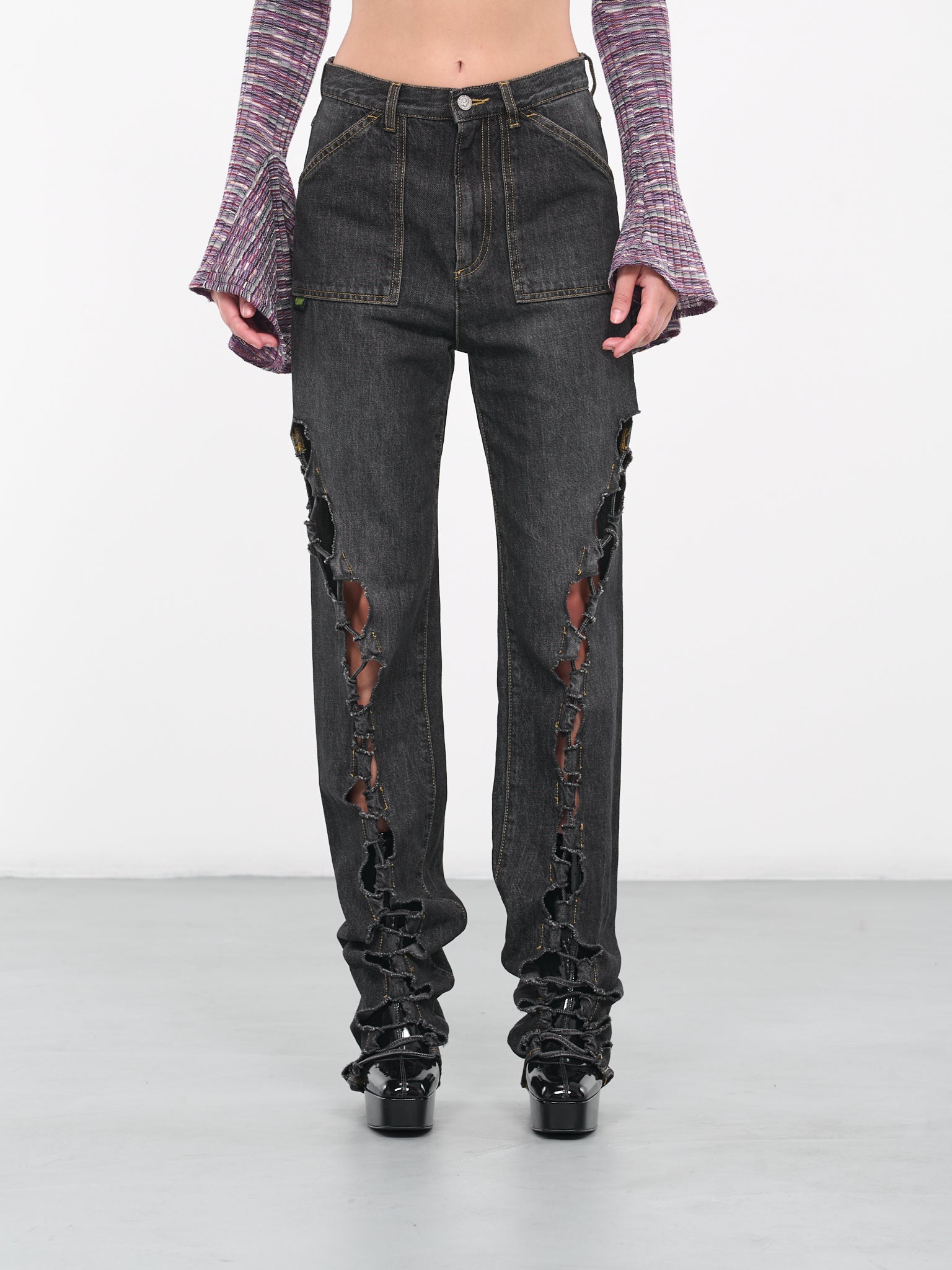 Drawstring Jeans (CS011-BLACK-STONE-WASH)