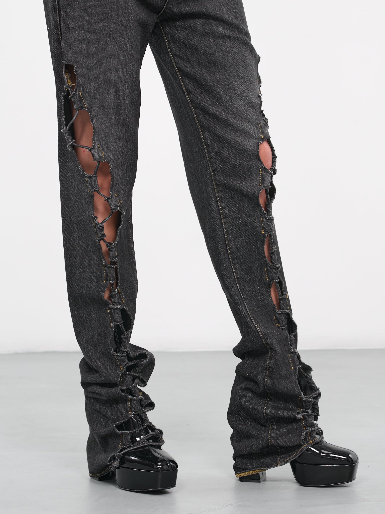 Drawstring Jeans (CS011-BLACK-STONE-WASH)