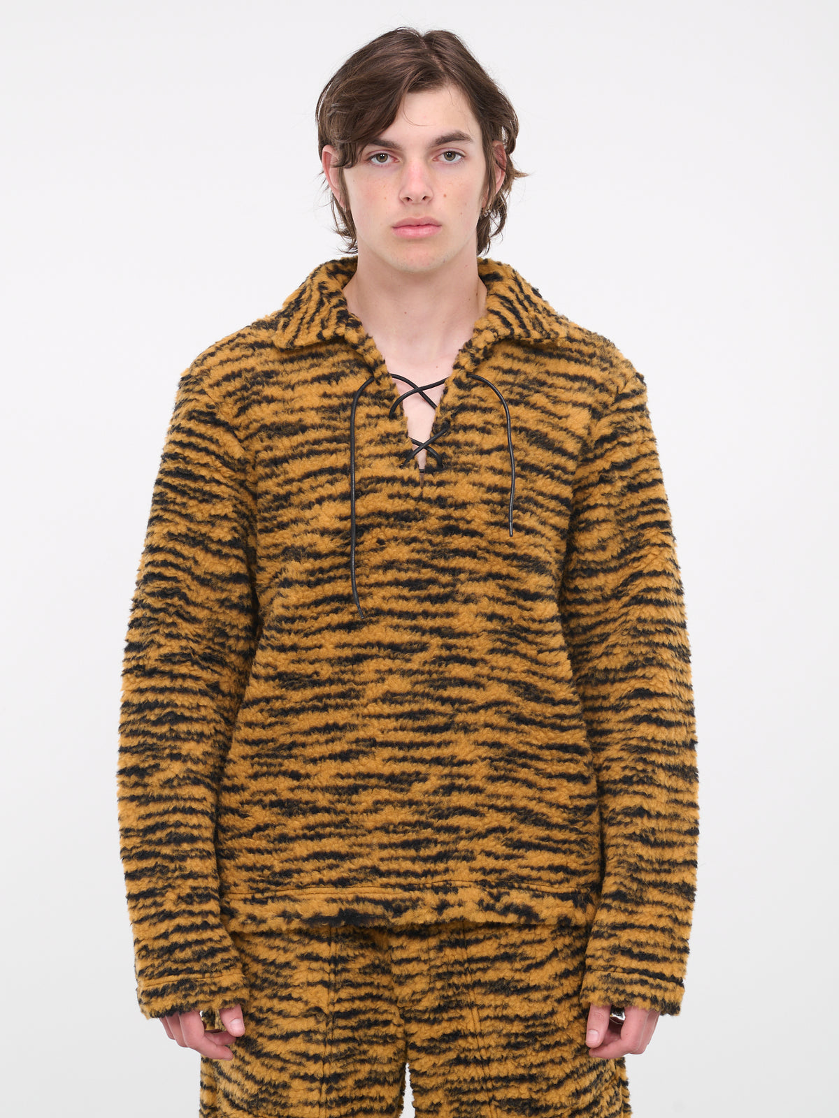 Tiger Fleece Tie Pullover (CS053-ORANGE-BLACK)