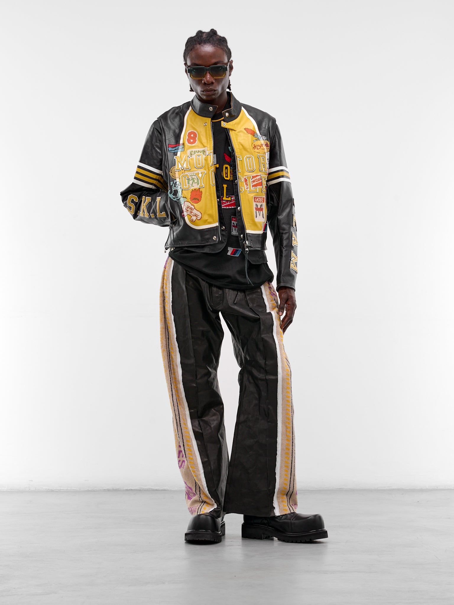 Black Leather Towel Track Pants (PT-SV-NRS-1005-BLACK)