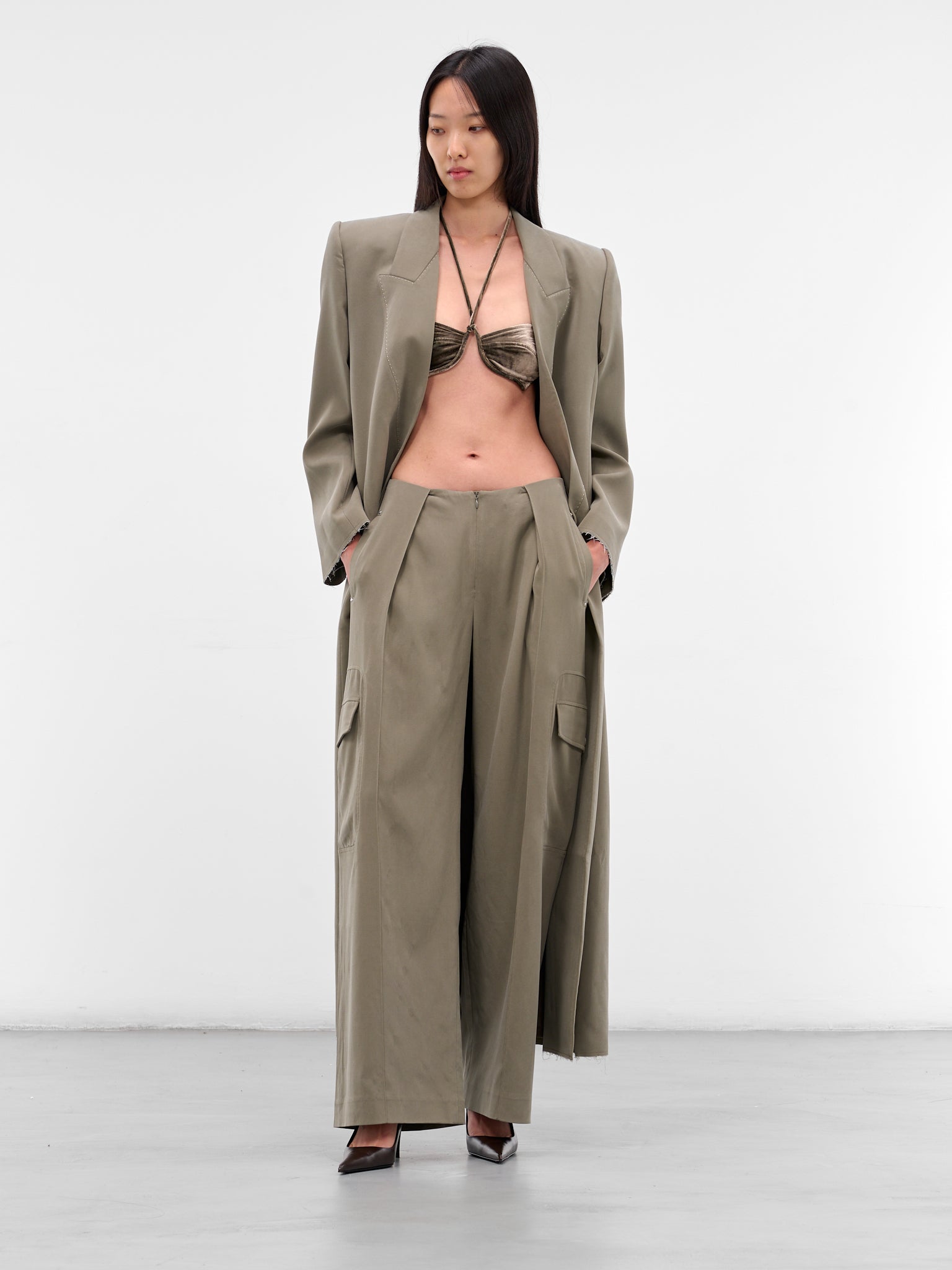 Gray Long Tailored Overcoat (CT01C2GR570-BEAN-PASTE)