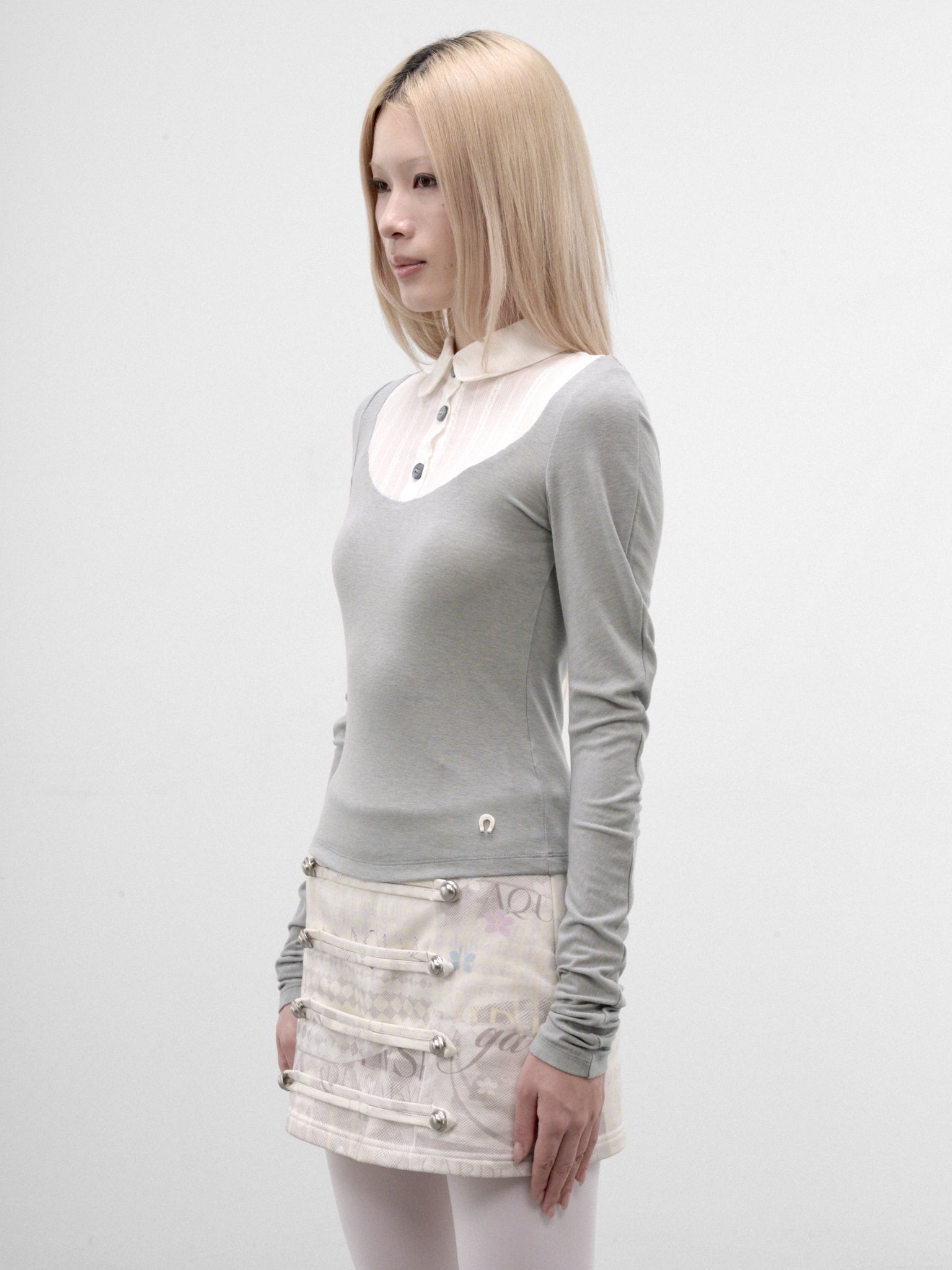 Jacquard Paneled Scimitar Sleeve Shirt (CTCA32503-SAGE-GREEN)