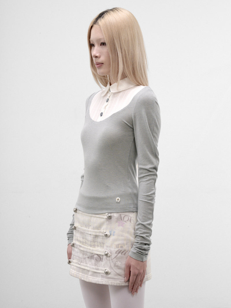Jacquard Paneled Scimitar Sleeve Shirt (CTCA32503-SAGE-GREEN)
