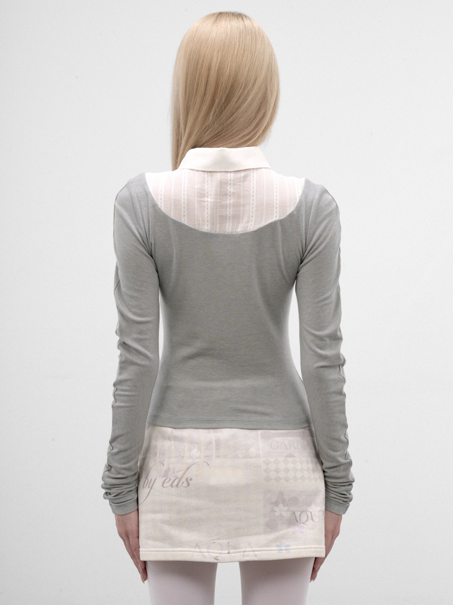 Jacquard Paneled Scimitar Sleeve Shirt (CTCA32503-SAGE-GREEN)