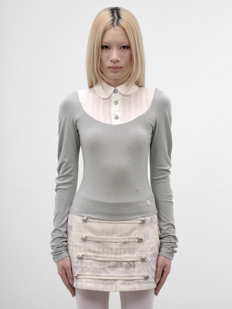 Jacquard Paneled Scimitar Sleeve Shirt (CTCA32503-SAGE-GREEN)