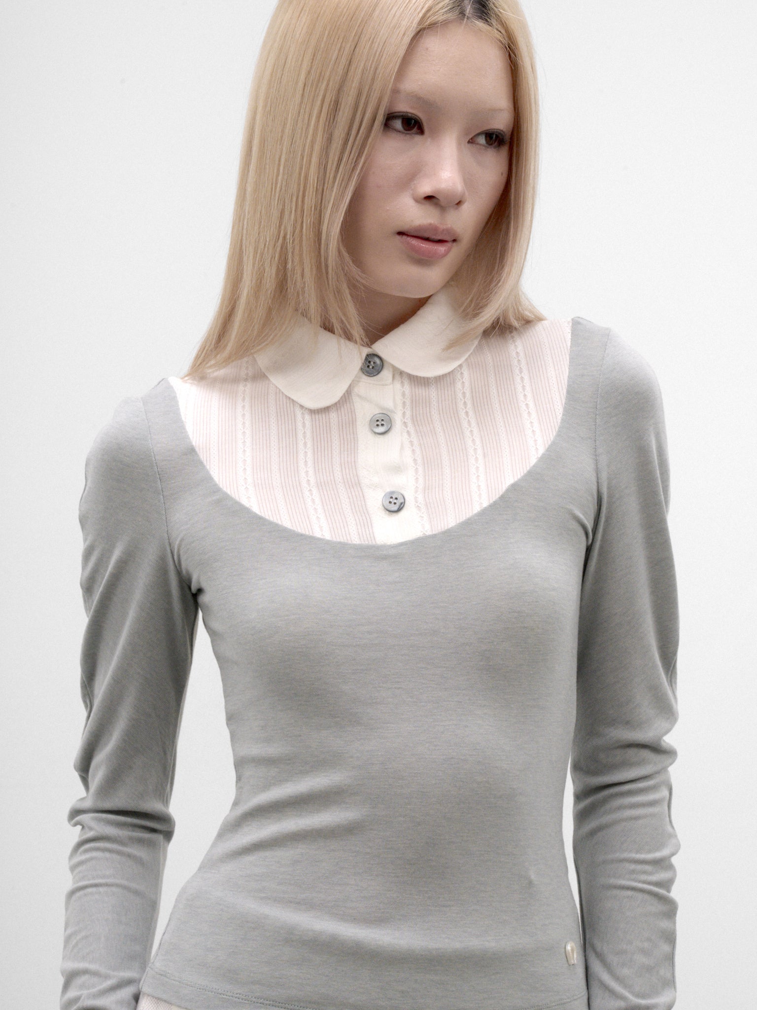 Jacquard Paneled Scimitar Sleeve Shirt (CTCA32503-SAGE-GREEN)