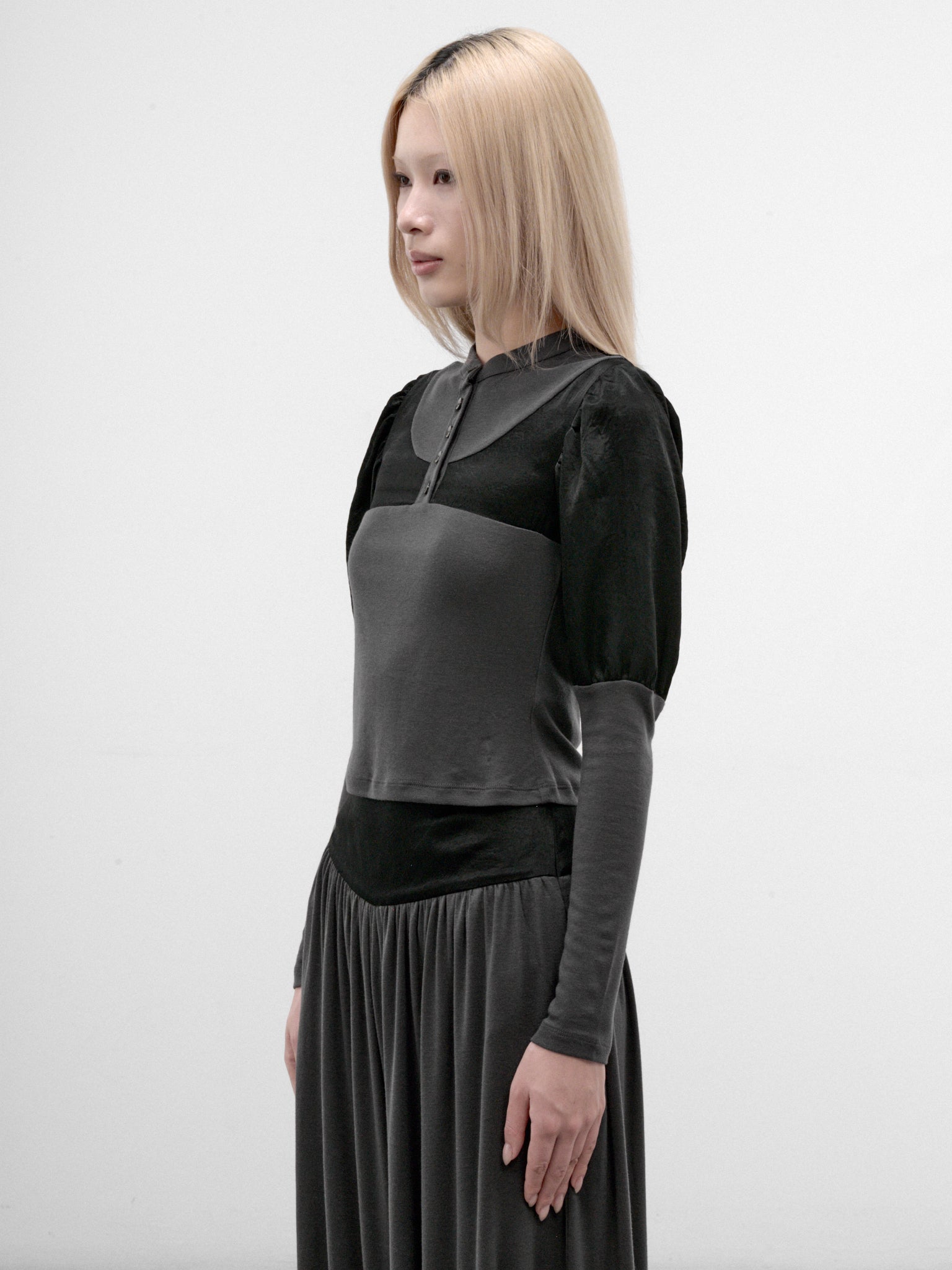 Satin Paneled Puff Sleeve Top (CTCA32573-DUSTY-LAVENDER)