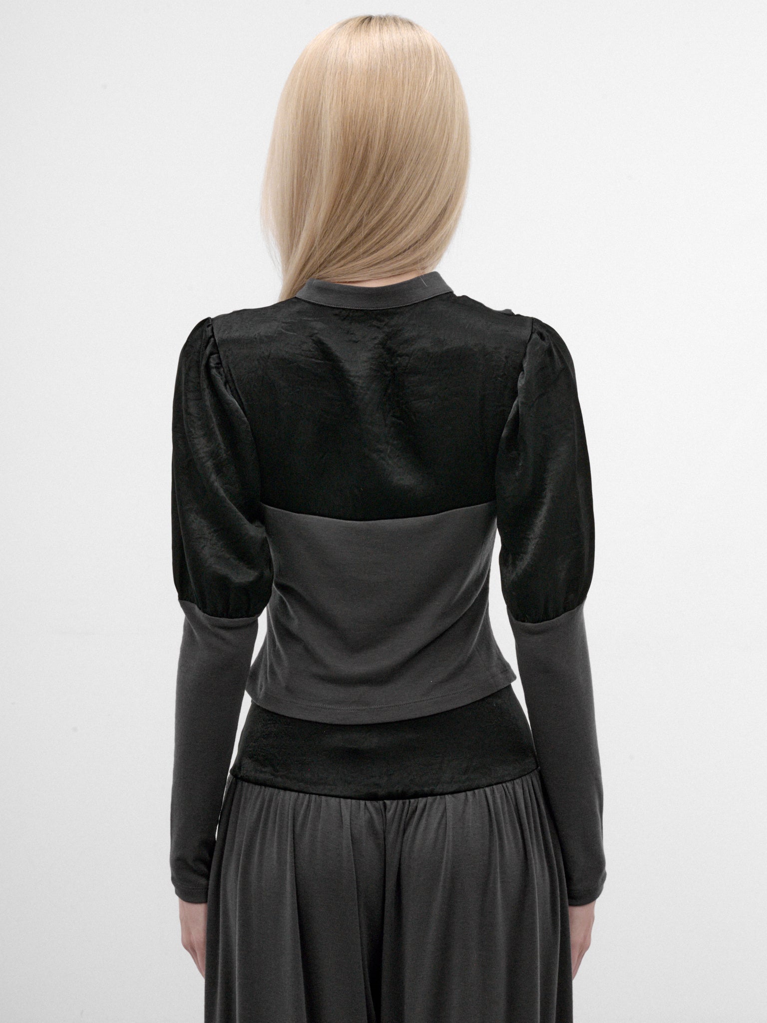 Satin Paneled Puff Sleeve Top (CTCA32573-DUSTY-LAVENDER)