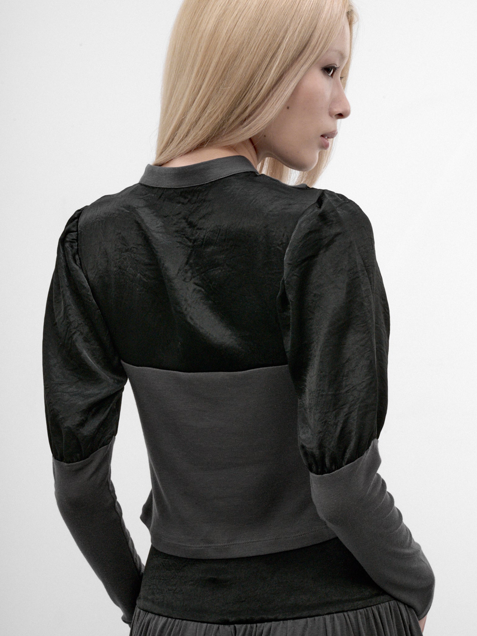 Satin Paneled Puff Sleeve Top (CTCA32573-DUSTY-LAVENDER)