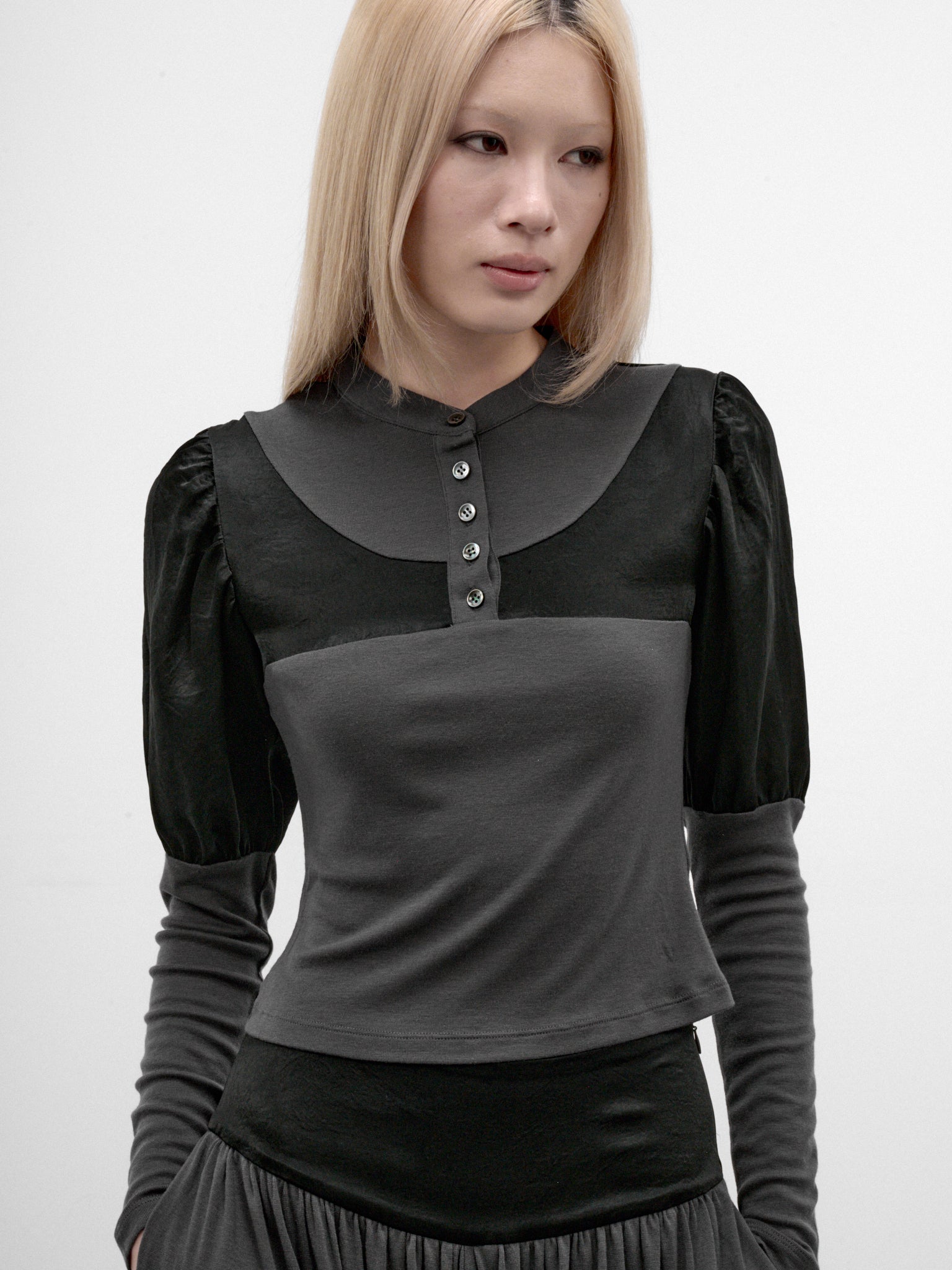 Satin Paneled Puff Sleeve Top (CTCA32573-DUSTY-LAVENDER)