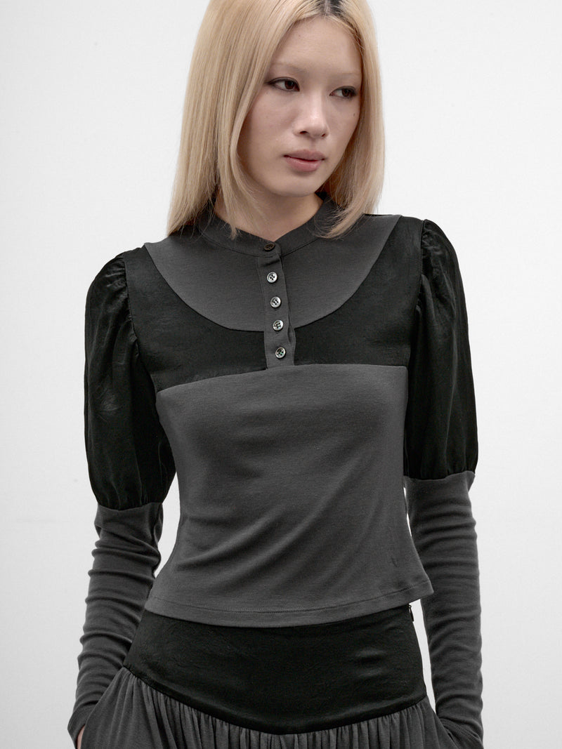 Satin Paneled Puff Sleeve Top (CTCA32573-DUSTY-LAVENDER)