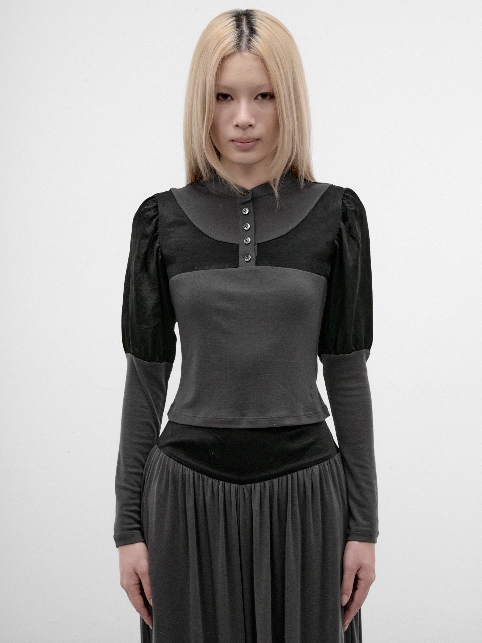 Satin Paneled Puff Sleeve Top (CTCA32573-DUSTY-LAVENDER)