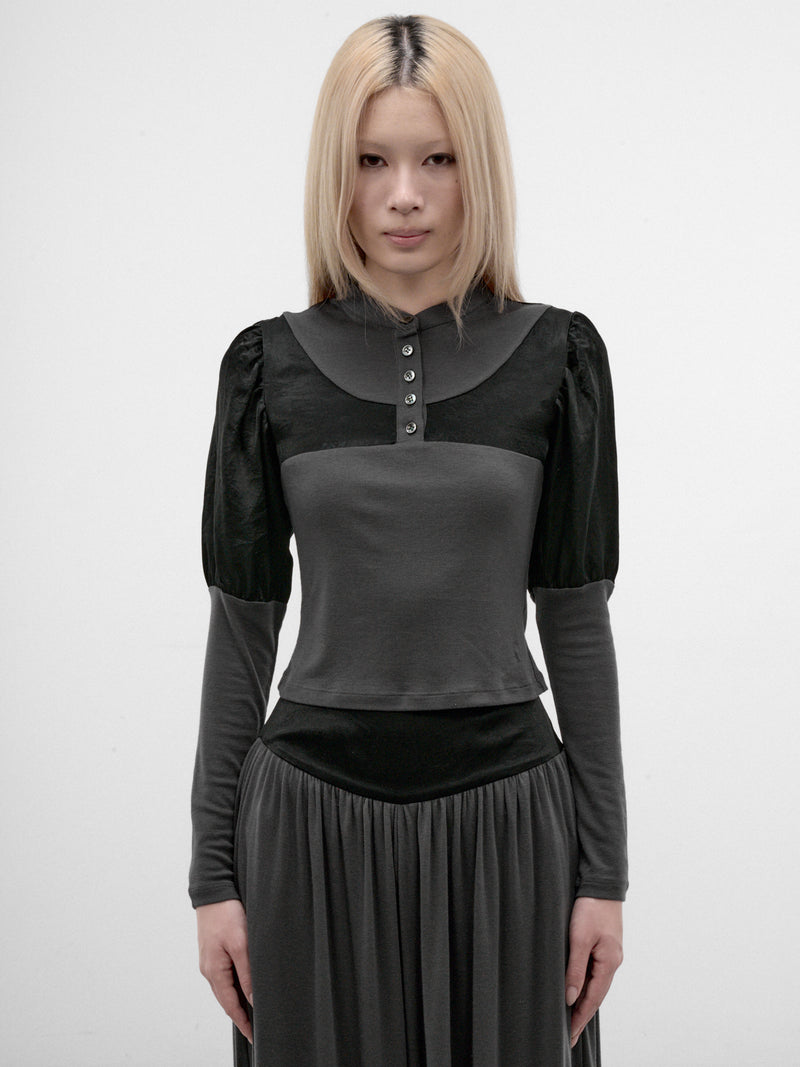 Satin Paneled Puff Sleeve Top (CTCA32573-DUSTY-LAVENDER)