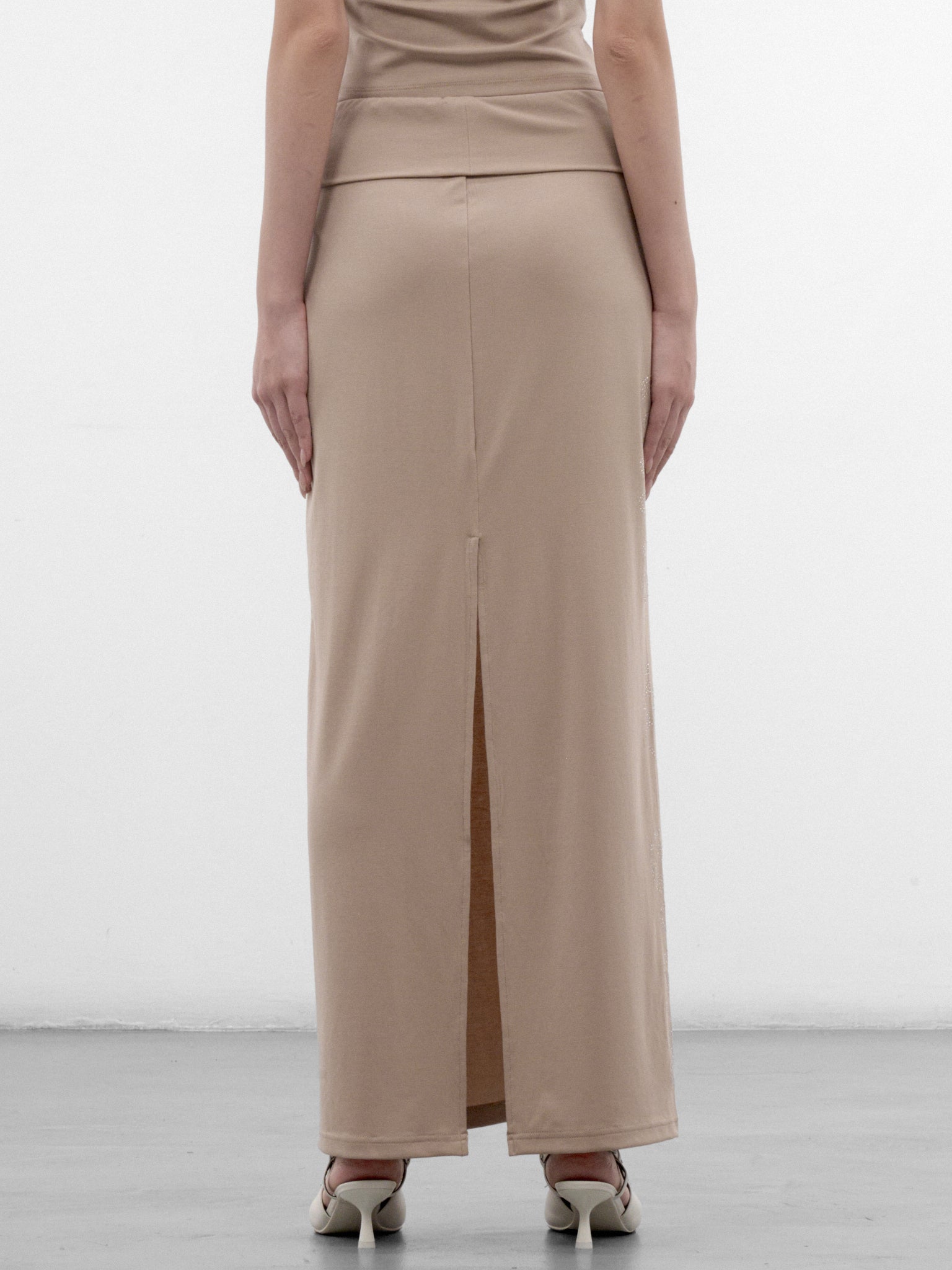 Rhinestone Foldover Waist Maxi Skirt (CUCA32507-LATTE)