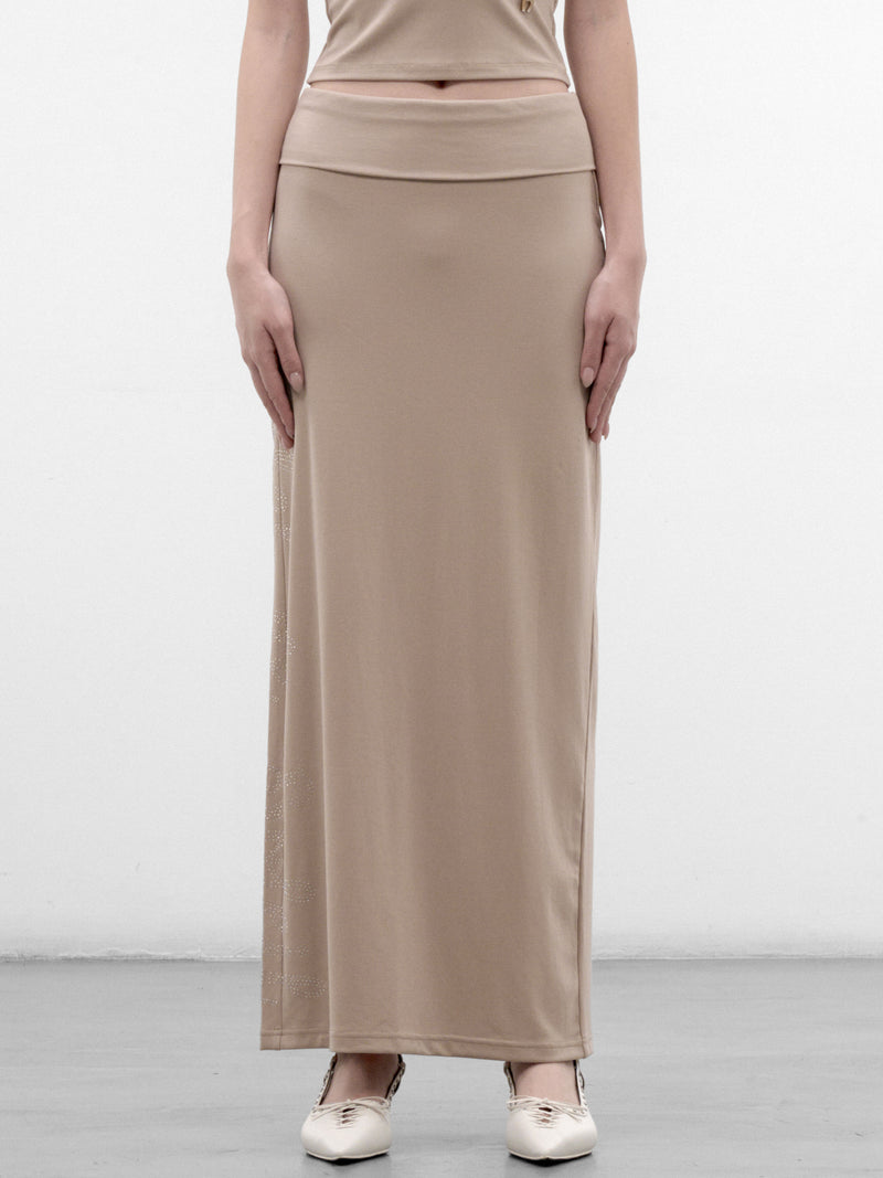 Rhinestone Foldover Waist Maxi Skirt (CUCA32507-LATTE)