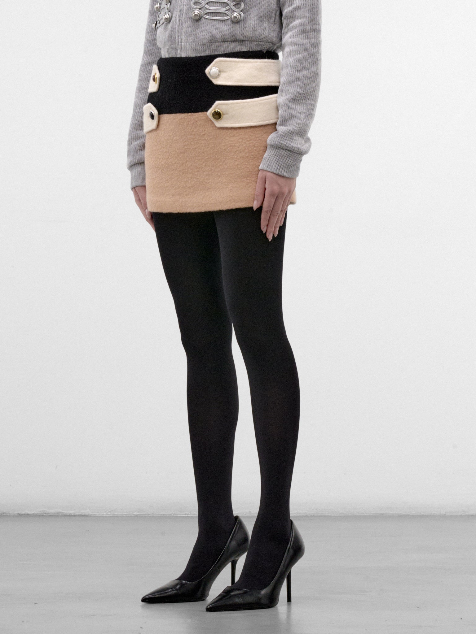 Color-Block Wool Mini Skirt (CUCA32519-CAMEL)