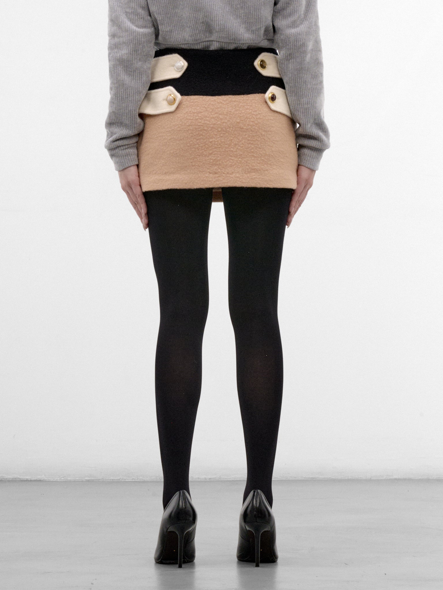 Color-Block Wool Mini Skirt (CUCA32519-CAMEL)