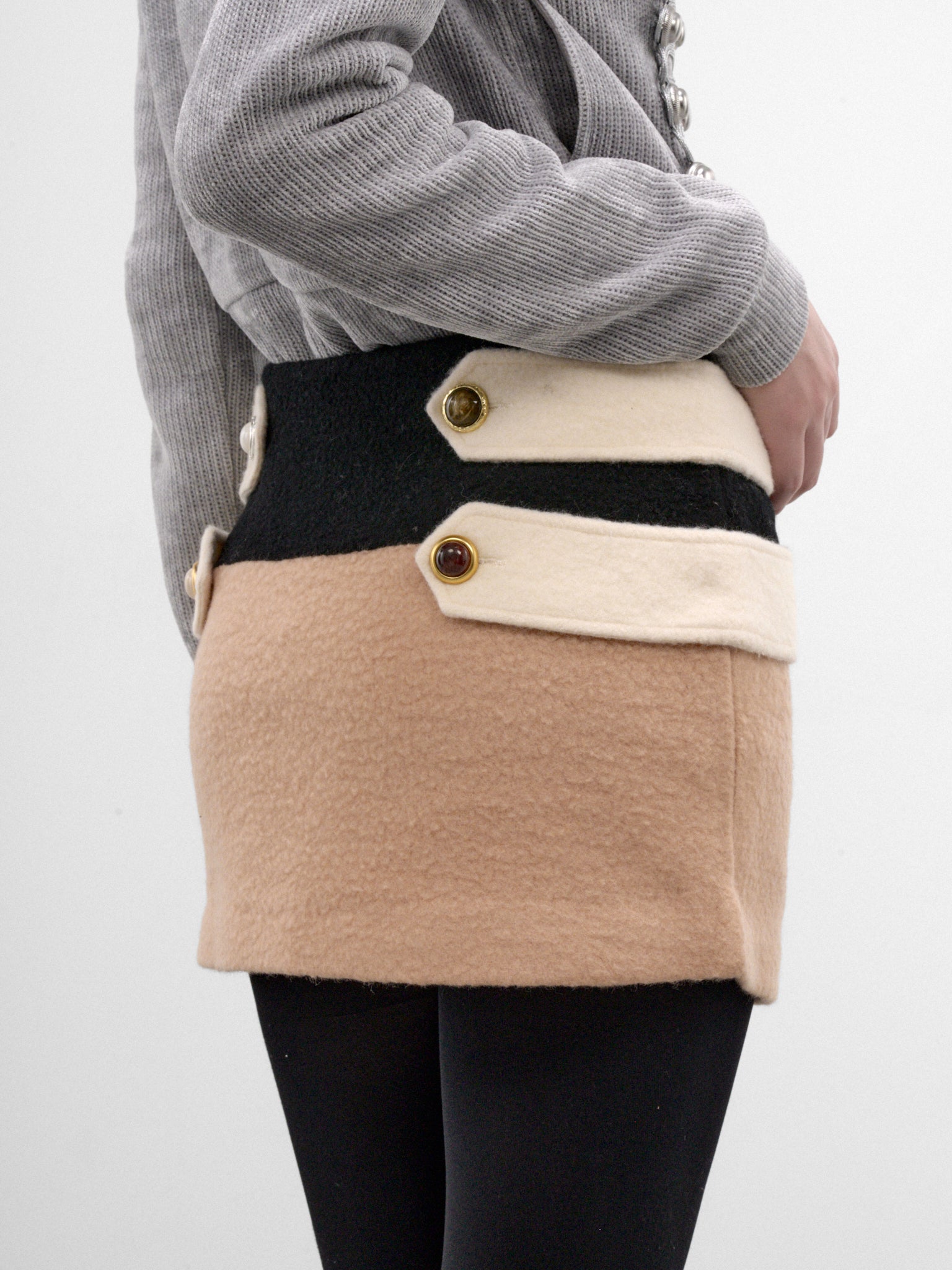 Color-Block Wool Mini Skirt (CUCA32519-CAMEL)