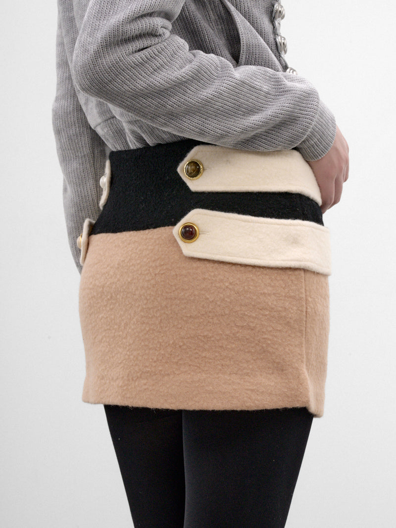 Color-Block Wool Mini Skirt (CUCA32519-CAMEL)