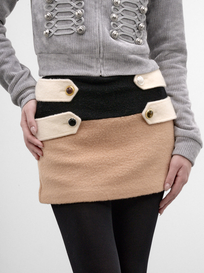 Color-Block Wool Mini Skirt (CUCA32519-CAMEL)