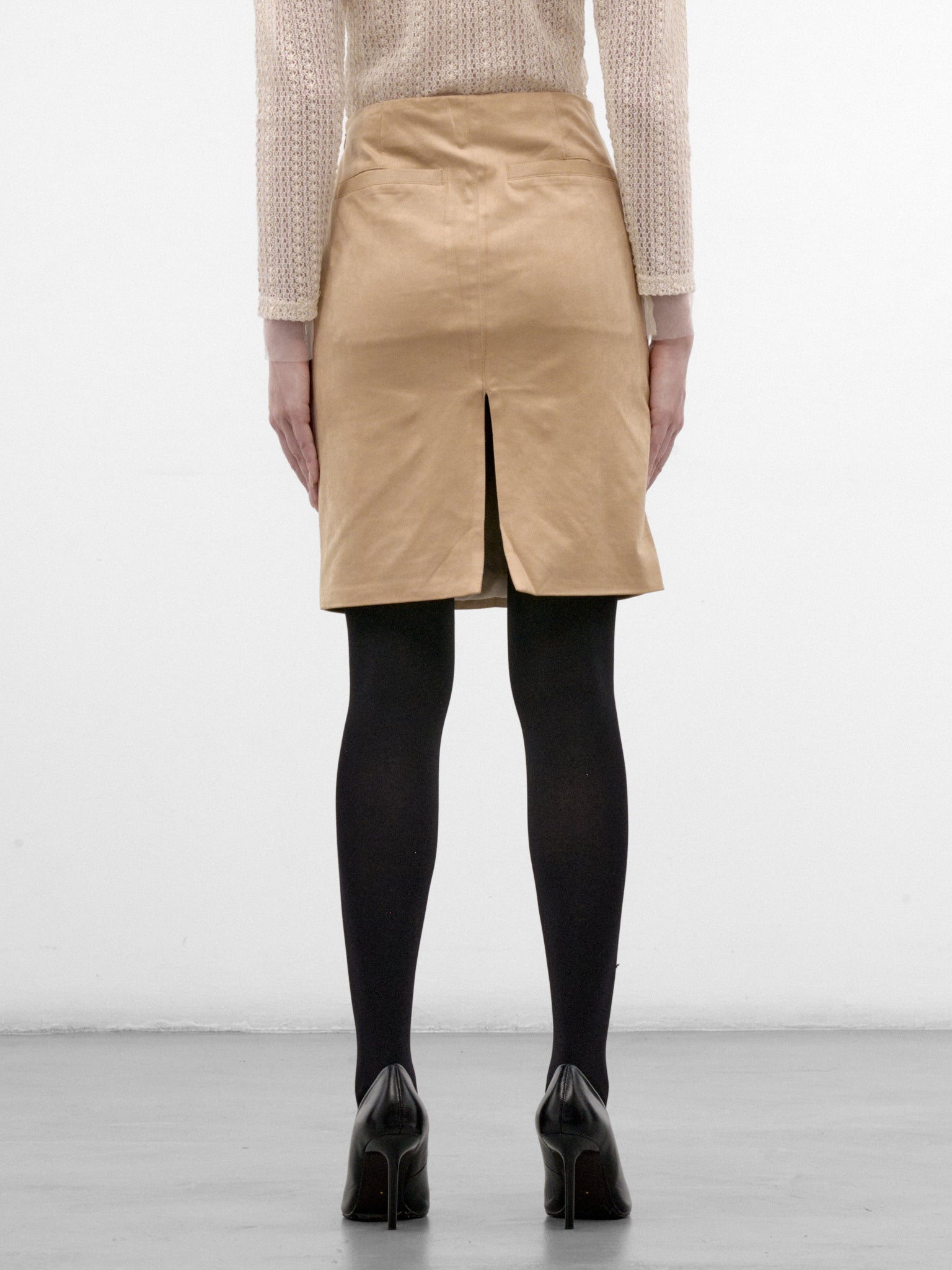 Camel Suede Pencil Midi Skirt (CUCA32580-CAMEL)