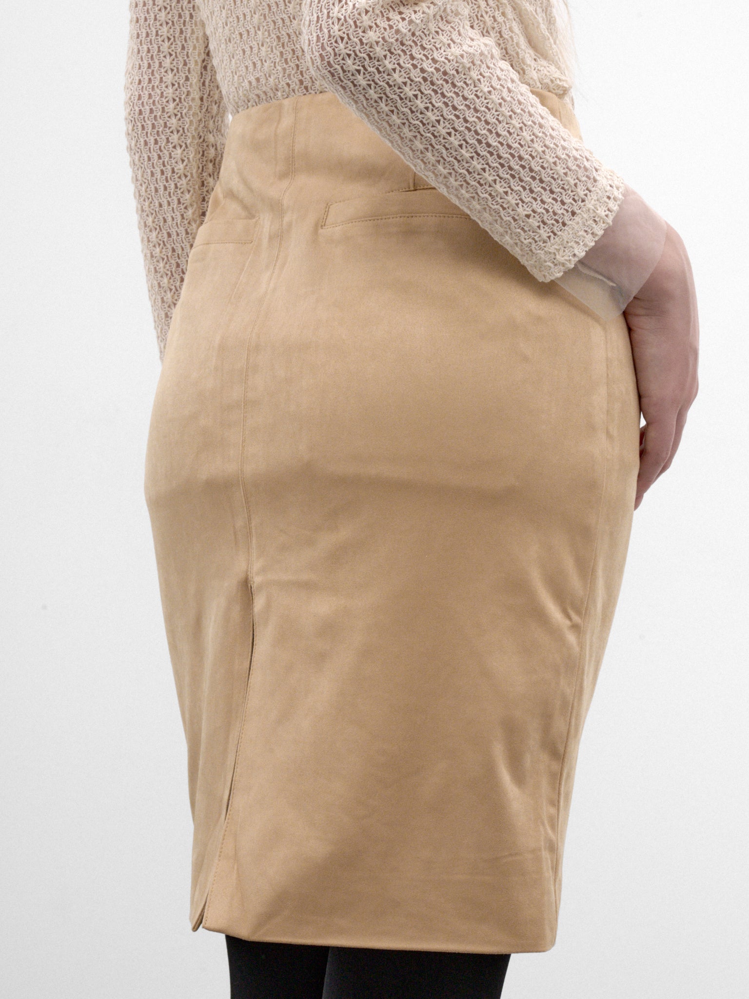 Camel Suede Pencil Midi Skirt (CUCA32580-CAMEL)
