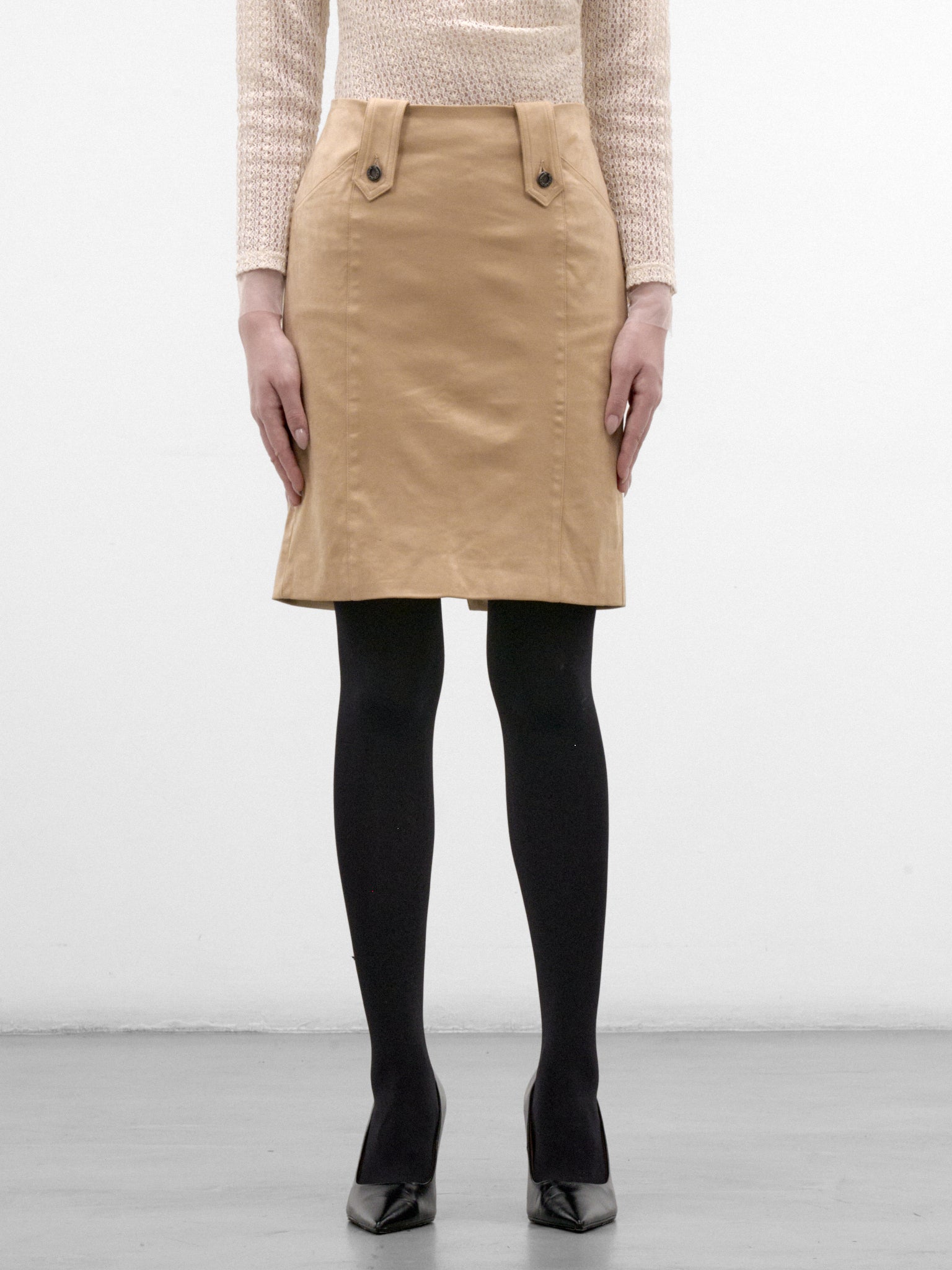 Camel Suede Pencil Midi Skirt (CUCA32580-CAMEL)