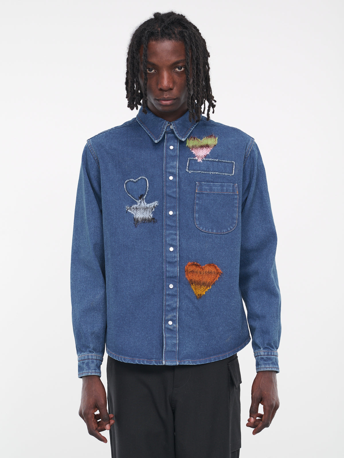 Mohair Patches Denim Shirt (CUJU0015LX-USCU83-BDB60-BLUE)