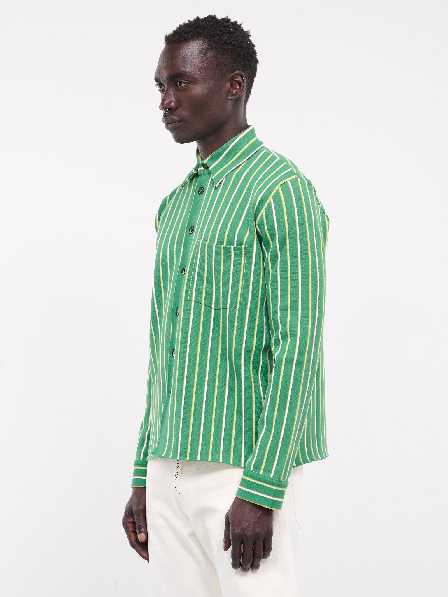 Striped Techno Knit Shirt (CUMG0009Q0-UFV118-GREEN-STRIPE)