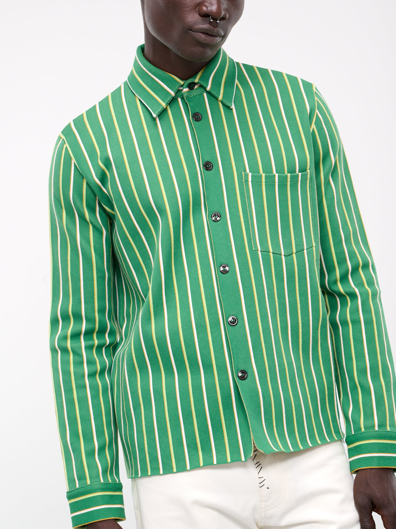 Striped Techno Knit Shirt (CUMG0009Q0-UFV118-GREEN-STRIPE)
