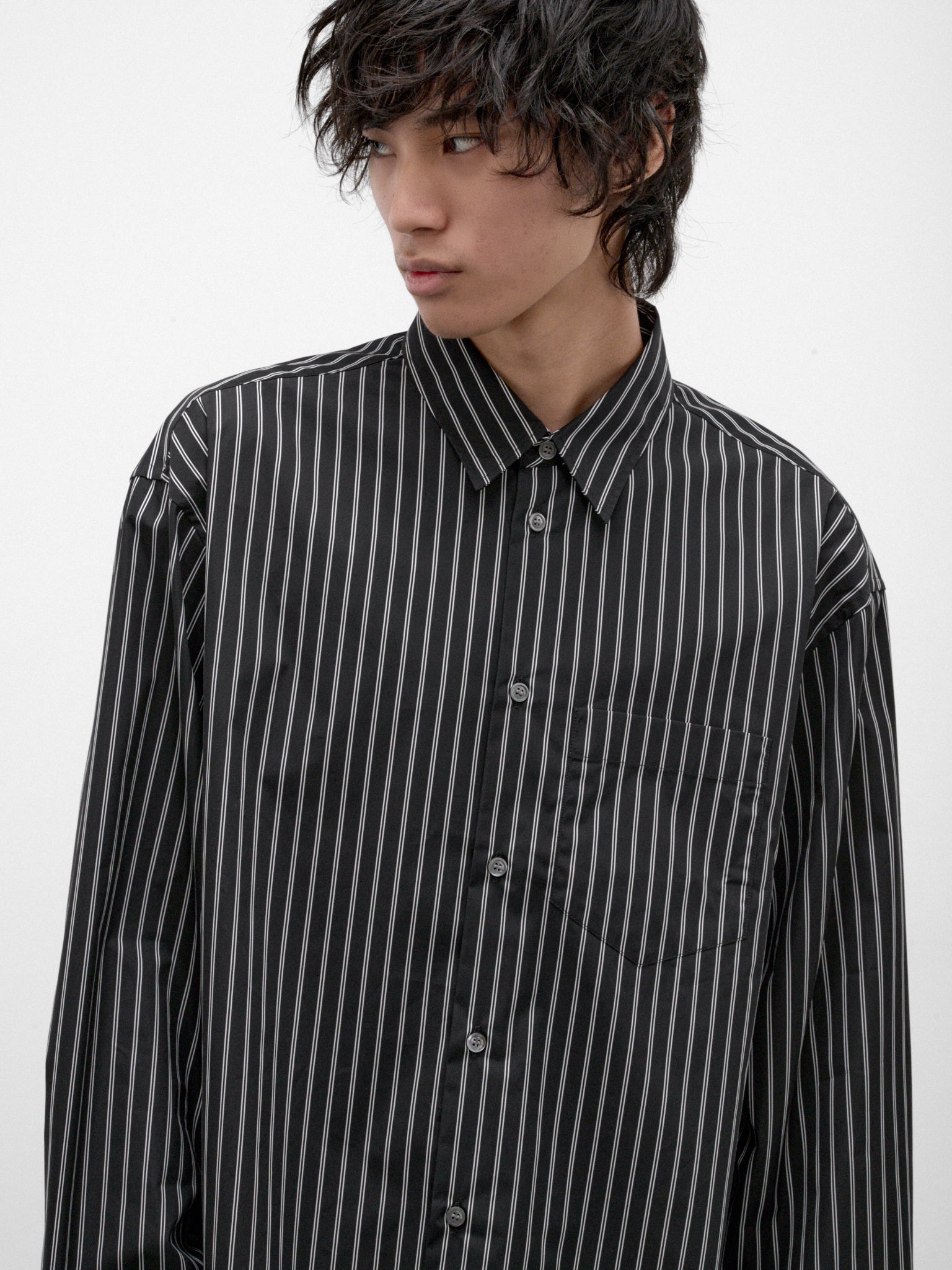 Black Pinstripe Long Sleeve Shirt (CUMU0394S0-UTC659-BLACK)