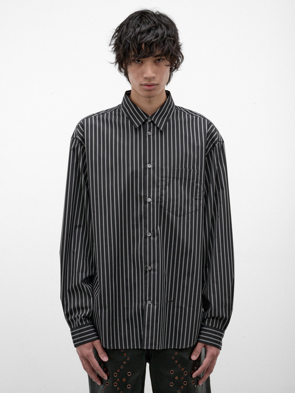Black Pinstripe Long Sleeve Shirt (CUMU0394S0-UTC659-BLACK)