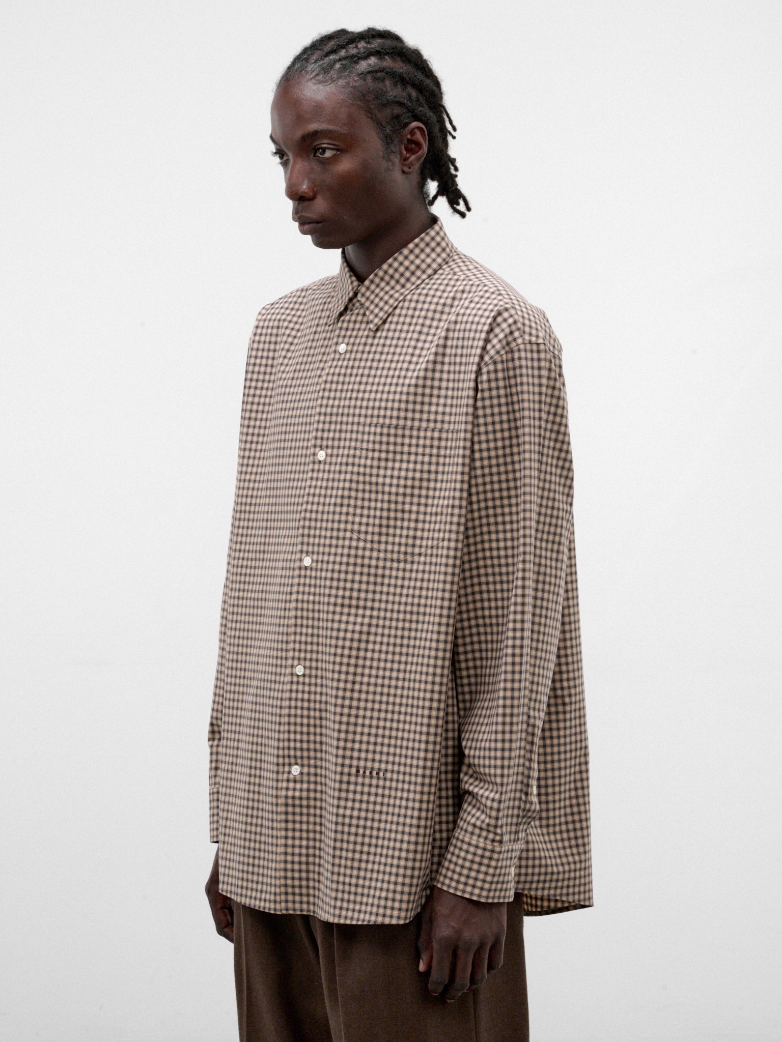 Brown Cotton Micro-Check Shirt (CUMU0396S0-UTC691-BROWN-CHECKE)