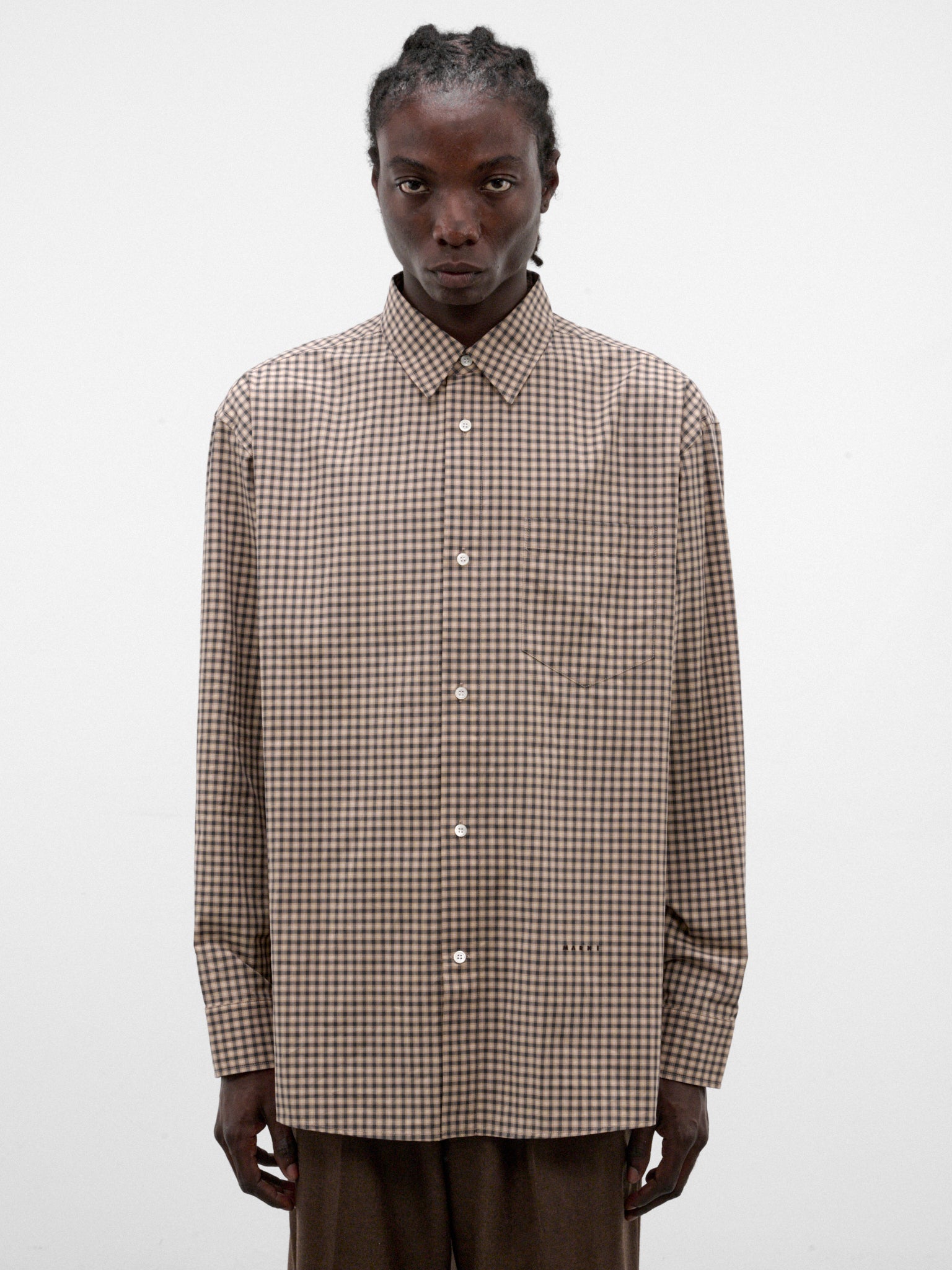 Brown Cotton Micro-Check Shirt (CUMU0396S0-UTC691-BROWN-CHECKE)