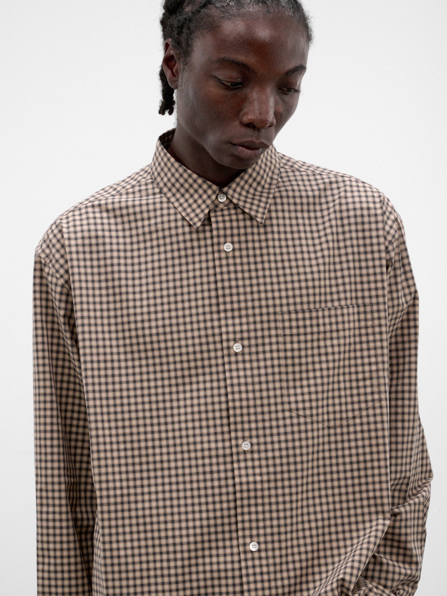 Brown Cotton Micro-Check Shirt (CUMU0396S0-UTC691-BROWN-CHECKE)