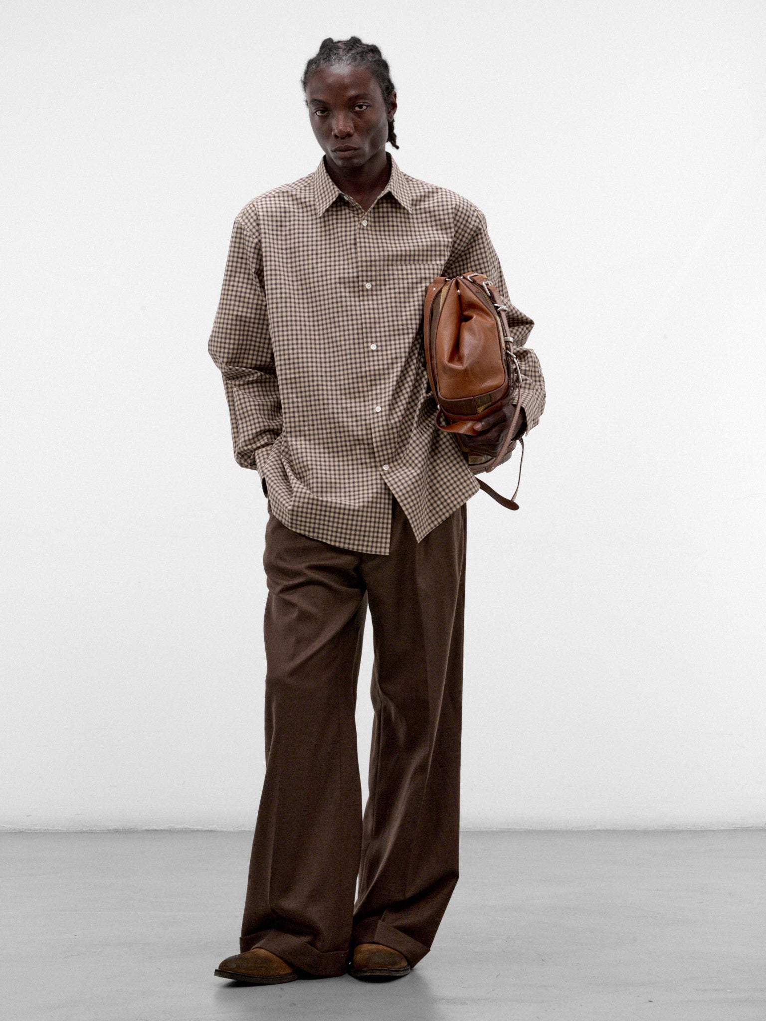 Brown Cotton Micro-Check Shirt (CUMU0396S0-UTC691-BROWN-CHECKE)