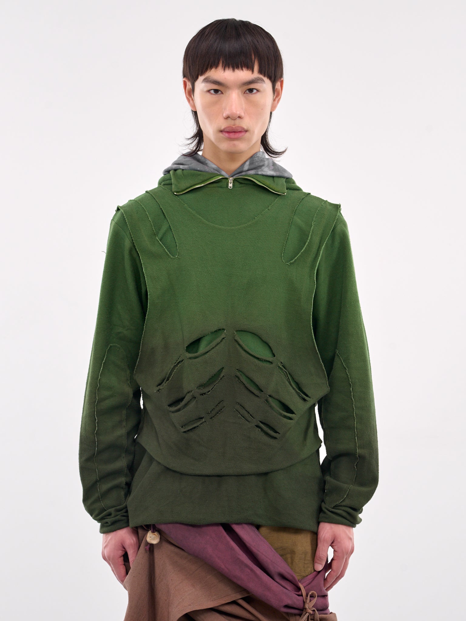 Layered Horn Hoodie (D-HOOD-GREEN-GREY)