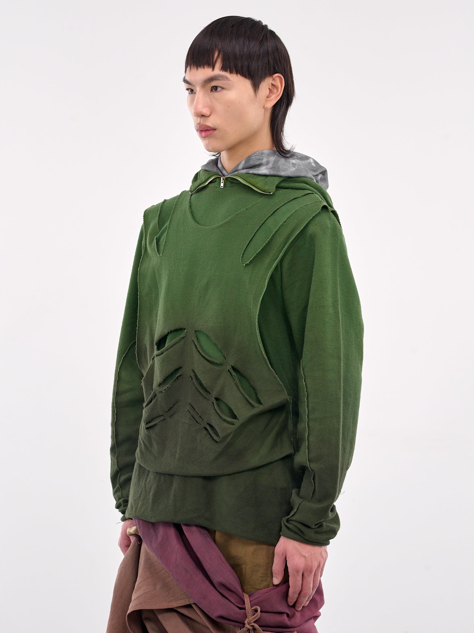 Layered Horn Hoodie (D-HOOD-GREEN-GREY)