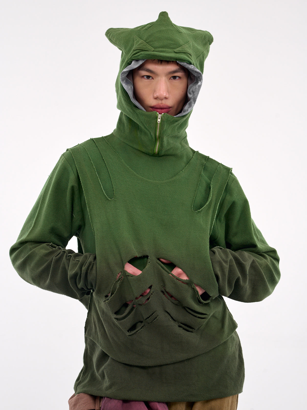 Layered Horn Hoodie (D-HOOD-GREEN-GREY)