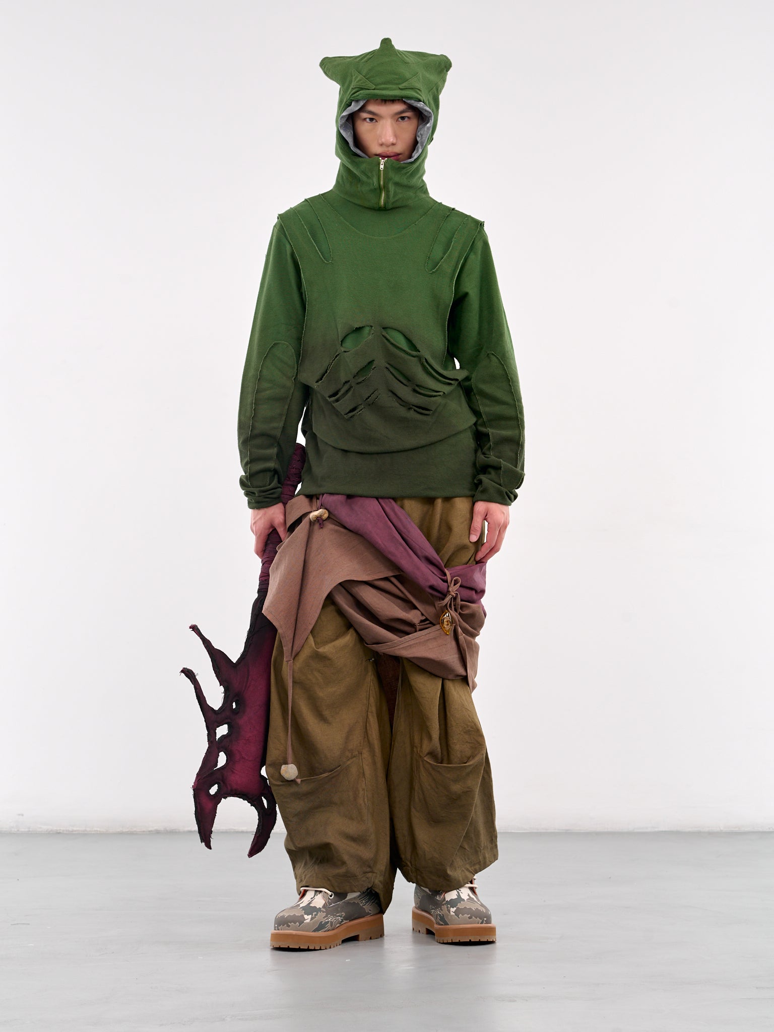 Layered Horn Hoodie (D-HOOD-GREEN-GREY)